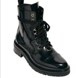 EUC All Saints Lira Black Leather Combat Moto Motorcycle Hiking Boots 37 6.5 - 7